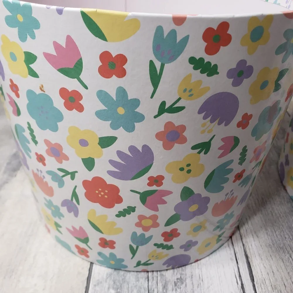 Set of 4 Floral Cardboard Buckets with Ribbon Handle 7